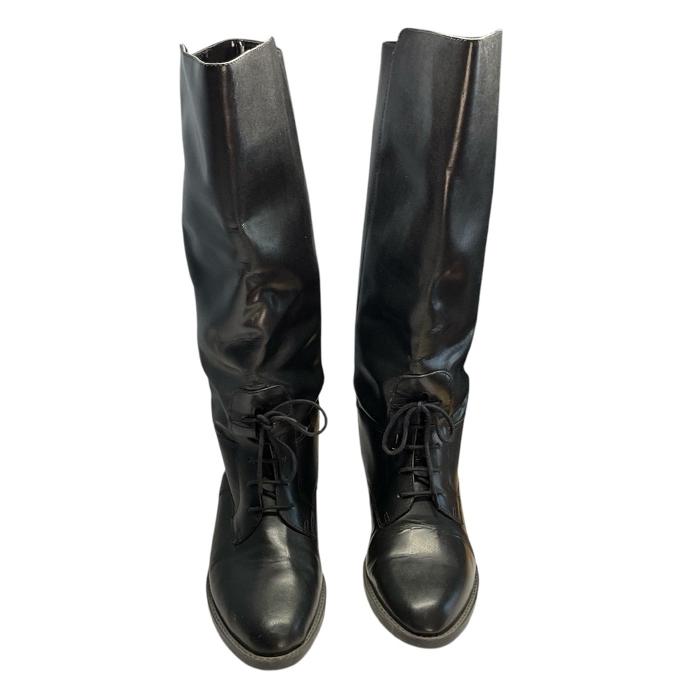 VTG Euro Club Sebastian Piatto Black Leather Equestrian Lace Up Boots Size 7.5